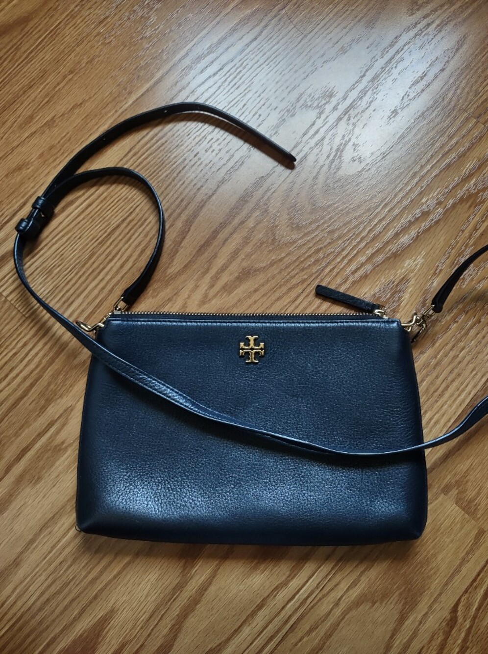 Tory Burch Black Leather Crossbody with Gold Logo